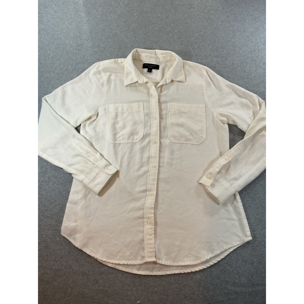 Banana Republic Snow‎ Day Off White Flannel Boyfriend Fit Shirt S 780312-03 912